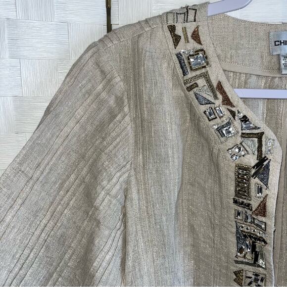 Chico’s Womens Tunic Linen Blend Blazer Jacket Size Medium Jewl Embroidered - Picture 4 of 16